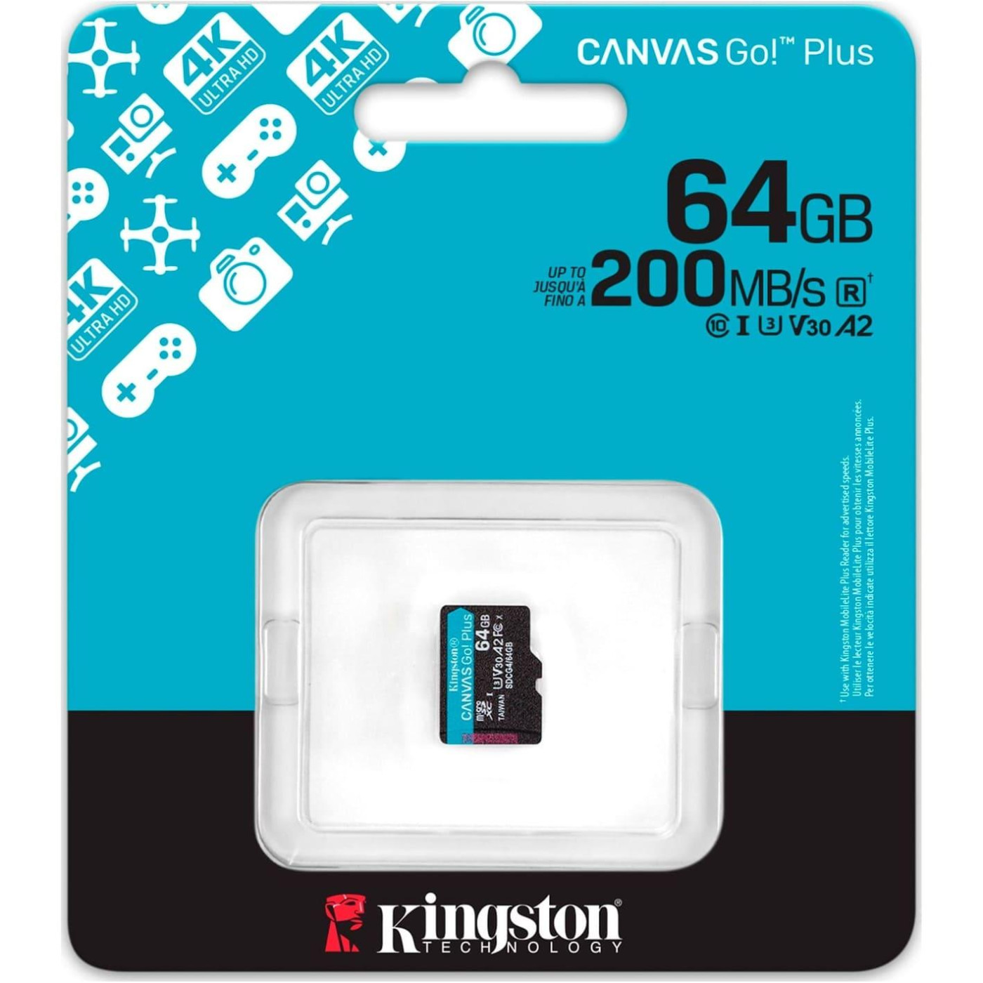 Карта памяти Kingston microSD 64GB C10 UHS-I U3 A2 V30 R200MB/s (SDCG4/64GBSP)