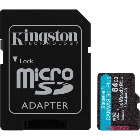 Карта памяти Kingston microSD 64GB C10 UHS-I U3 A2 V30 R200MB/s + SD (SDCG4/64GB)