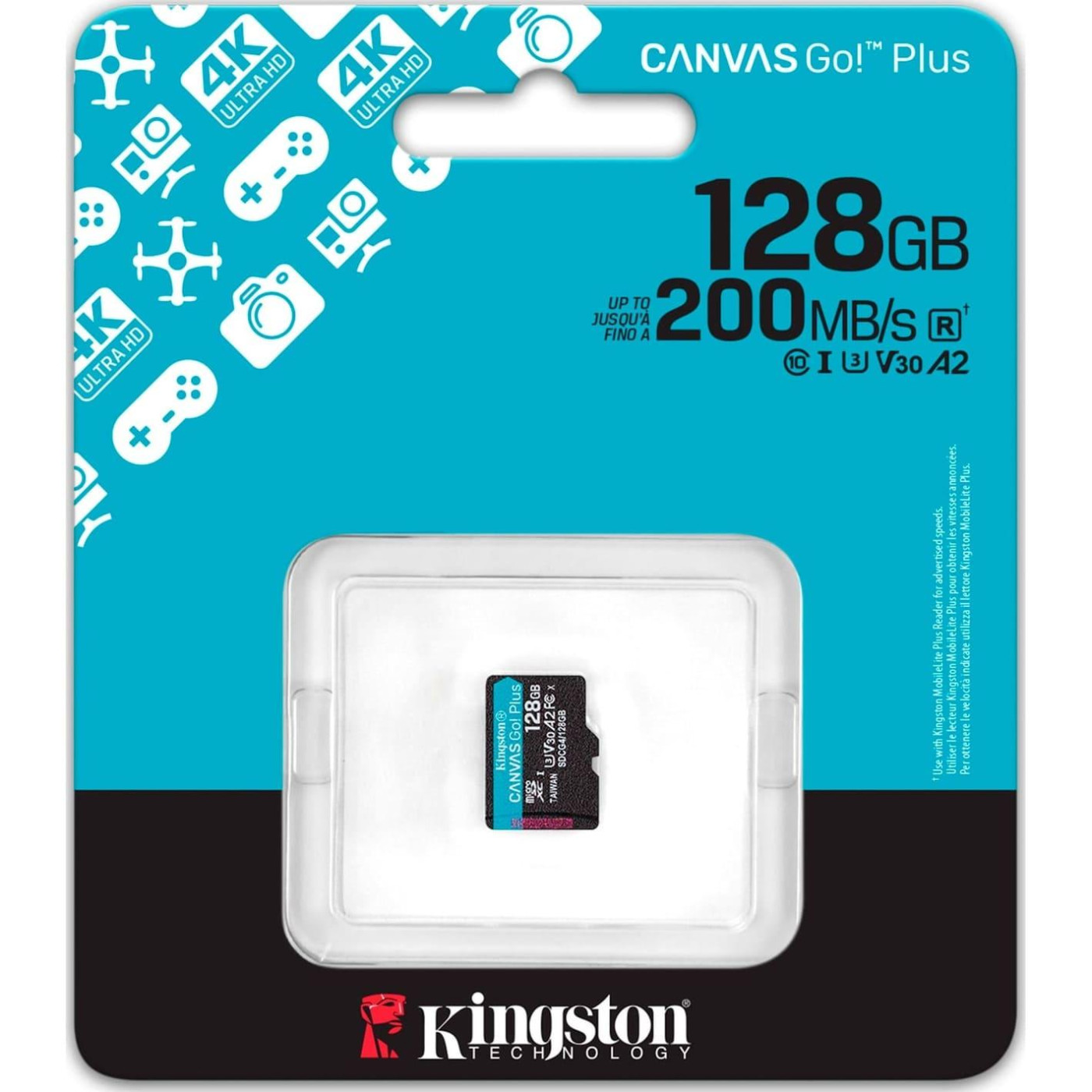 Карта пам'яті Kingston microSD  128GB C10 UHS-I U3 A2 V30 R200MB/s