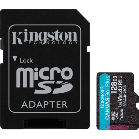 Карта пам'яті Kingston microSD 128GB C10 UHS-I U3 A2 V30 R200MB/s + SD (SDCG4/128GB)
