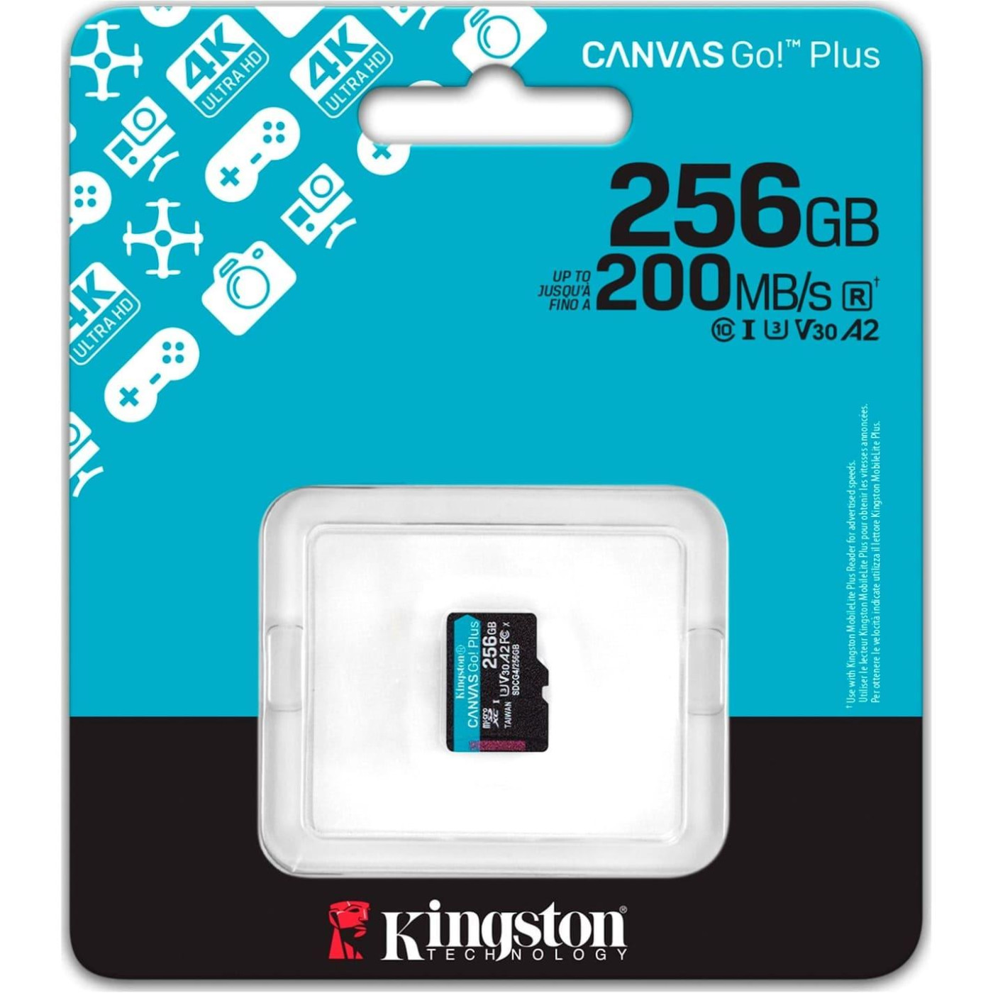 Карта пам'яті Kingston microSD  256GB C10 UHS-I U3 A2 V30 R200/W160MB/s