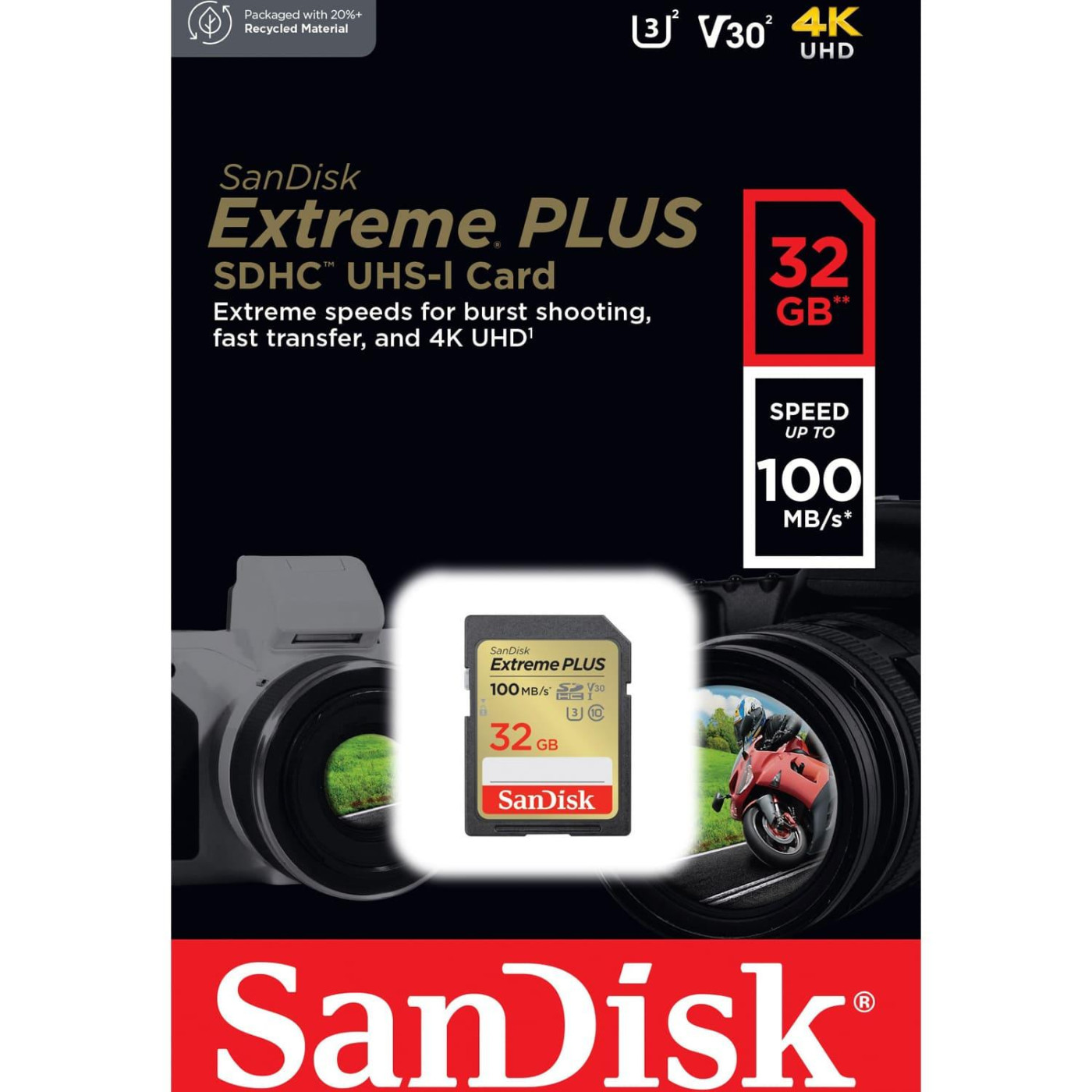 Карта памяти Sandisk 32GB SDHC Extreme PLUS Memory Card + 2 years Rescue (SDSDXWT-032G-GNCIN)