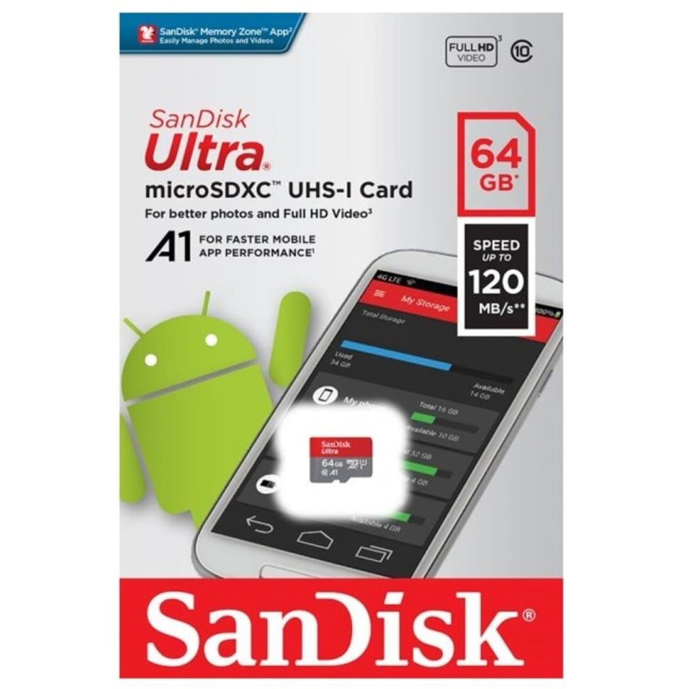 Карта памяти Sandisk microSDXC (UHS-1) Ultra 64Gb class 10 A1 (140Mb/s) (SDSQUAB-064G-GN6MN)
