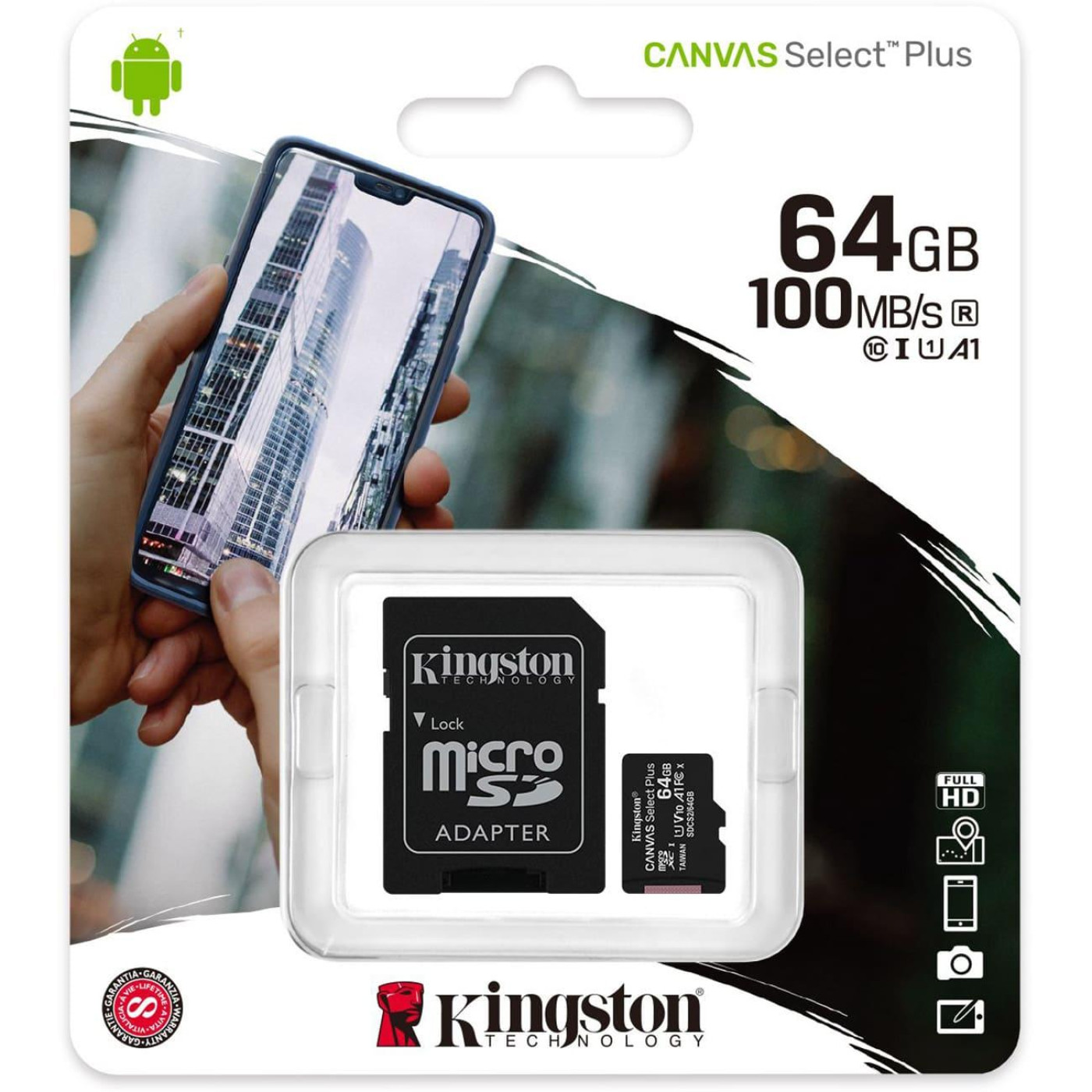 Карта пам'яті Kingston MicroSDXC 64GB UHS-I Class 10 Canvas Select Plus R100MB/s + SD-адаптер (SDCS2/64GB)