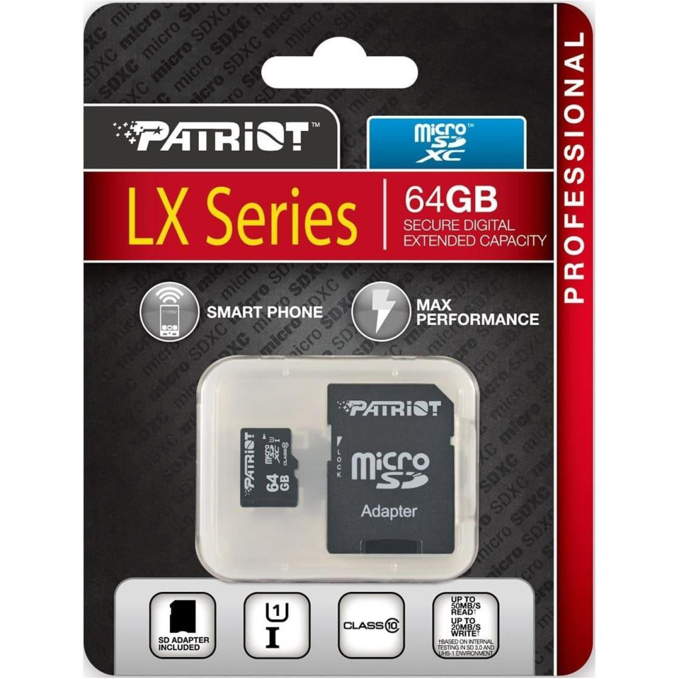 Карта пам'яті Patriot 64Gb microSDXC LX + SD-adapter (PSF64GMCSDXC10)