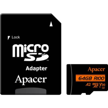 Карта памяти Apacer 64GB microSDXC UHS-I/U3 Class 10 + SD адаптер (AP64GMCSX10U8-R)