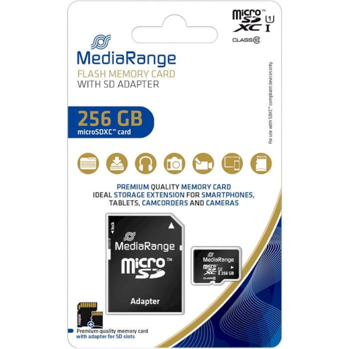 Карта пам`яти MediaRange microSDXC™ memory card, UHS-1 Class 10, with SD adapter, 256GB