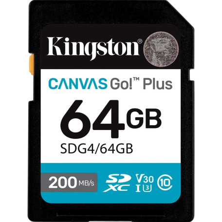 Карта памяти Kingston SDXC (UHS-1 U3) Canvas Go! Plus 64Gb class 10 A2 V30 (R200MB/s) (SDG4/64GB)