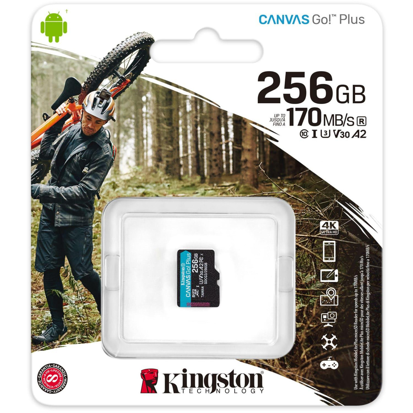 Карта пам'яті Kingston MicroSDXC 256GB UHS-I/U3 Class 10 Canvas Go! Plus R170/W90MB/s (SDCG3/256GBSP)