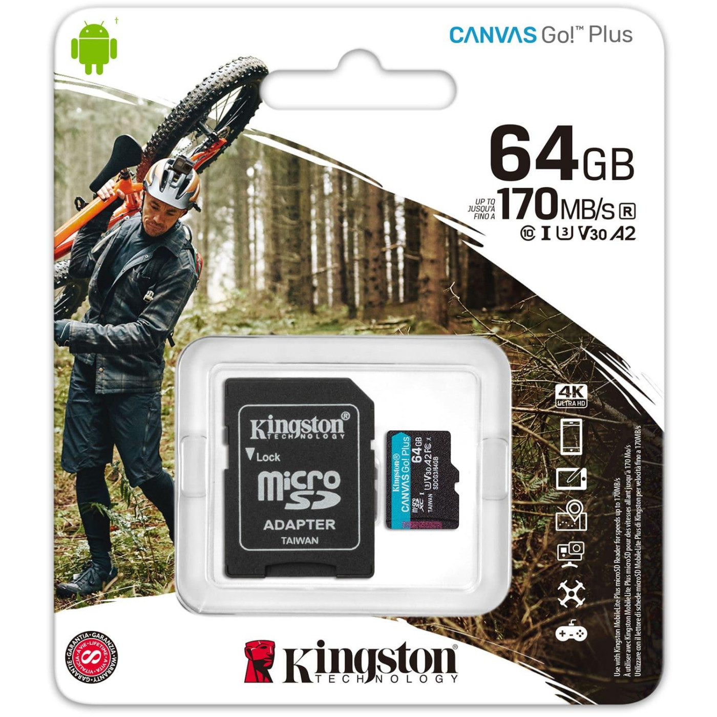 Карта пам'яті Kingston 64Gb microSDXC Canvas Go! Plus + SD-адаптер (SDCG3/64GB)