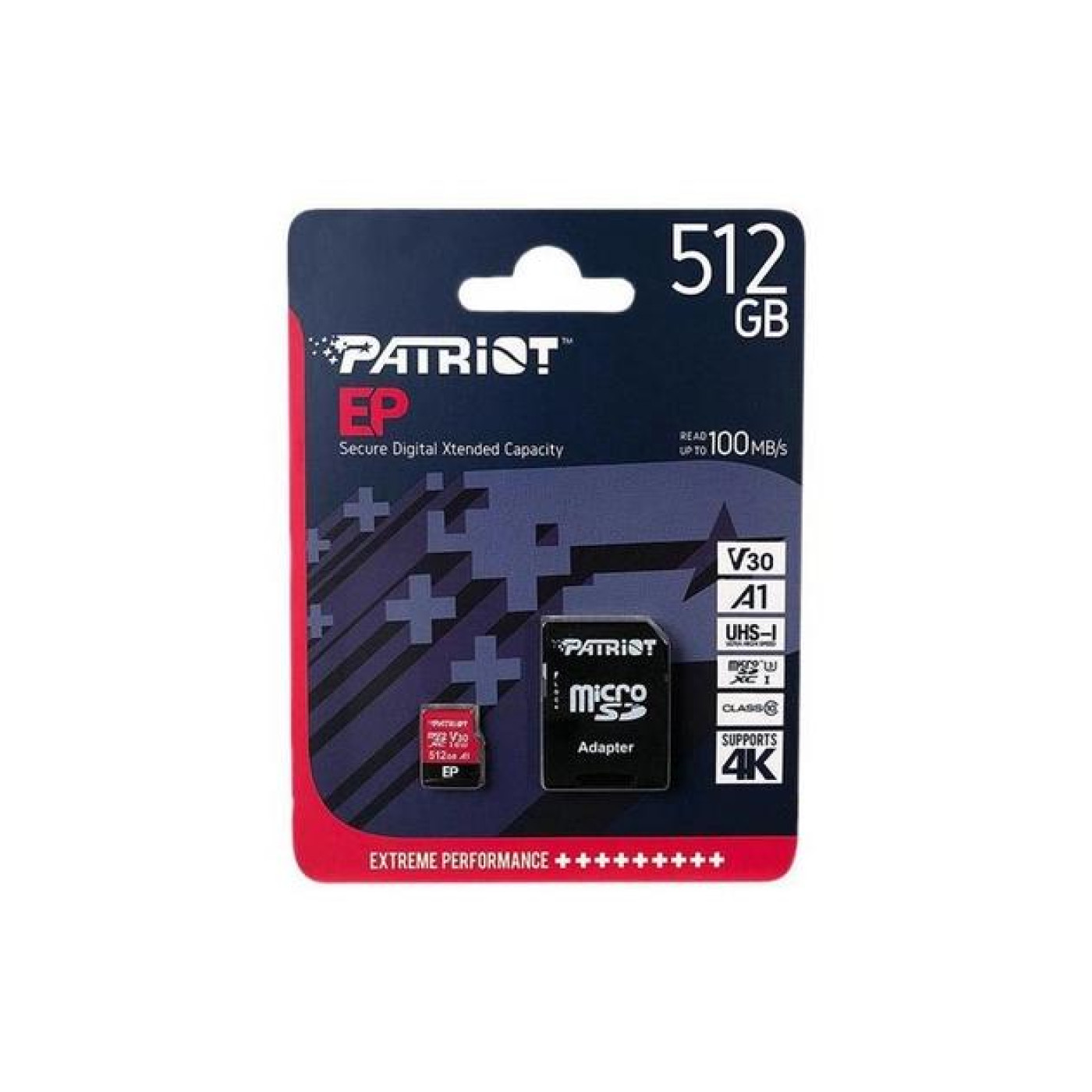 Карта памяти Patriot microSDXC (UHS-1 U3) EP Series 512Gb class 10 V30 (R-100MB/s, W-80MB/s) (adapter SD) (PEF512GEP31MCX)