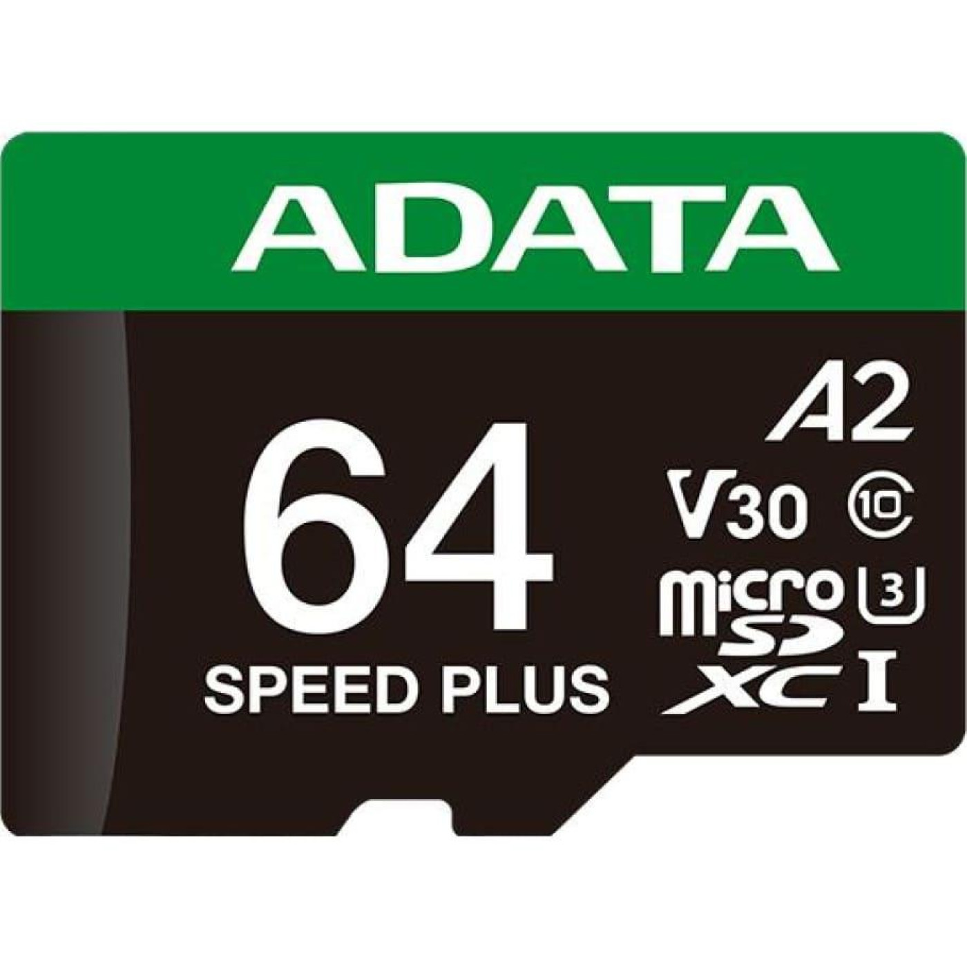 Карта памяти Adata microSDXC (UHS-1 U3) A-DATA SPEED PLUS 64Gb Class 10 V30 A2 (R-160Mb/s W140Mb/s) (adapter SD) (UD64GUI3V30A2SP-RA1)