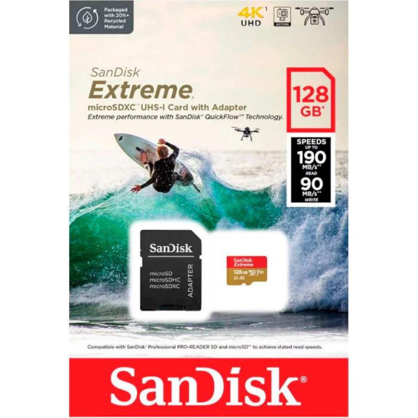 Карта пам'яті Sandisk 128GB microSDXC Extreme for Action Cams and Drones + SD Adapter + 1 year Rescue (SDSQXAA-128G-GN6AA)