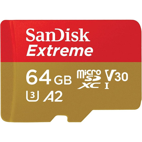 Карта памяти Sandisk 64GB microSD C10 UHS-I U3 R170/W80MB/s Extreme V30 + SD (SDSQXAH-064G-GN6MA)