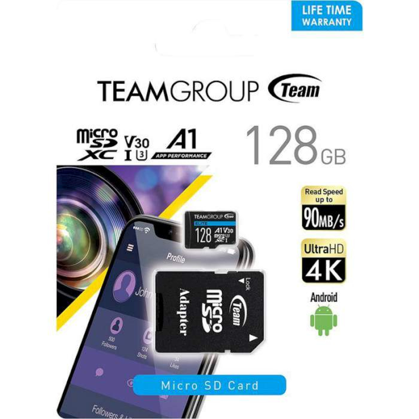 Карта пам'яті Team MicroSDXC 128GB UHS-I/U3 Class 10 Elite + SD-адаптер (TEAUSDX128GIV30A103)