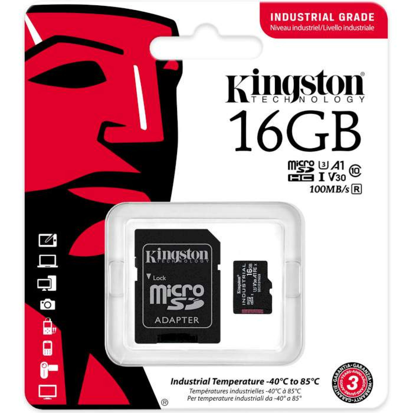 Карта пам'яті Kingston 16GB microSDHC Industrial C10 A1 pSL C Card + SD Adapter SDCIT2/16GB (SDCIT2/16GB)