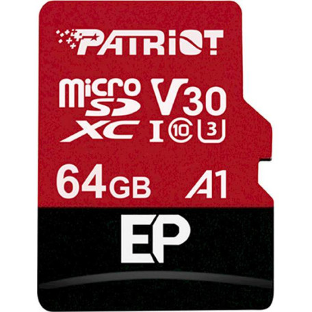 Карта памяти Patriot MicroSDXC 64GB UHS-I/U3 Class 10 EP A1 R100/W80MB/s + SD-adapter (PEF64GEP31MCX)