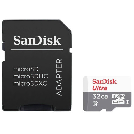 Карта памяти Sandisk 32GB microSDHC C10 UHS-I R100MB/s Ultra + SD (SDSQUNR-032G-GN3MA)
