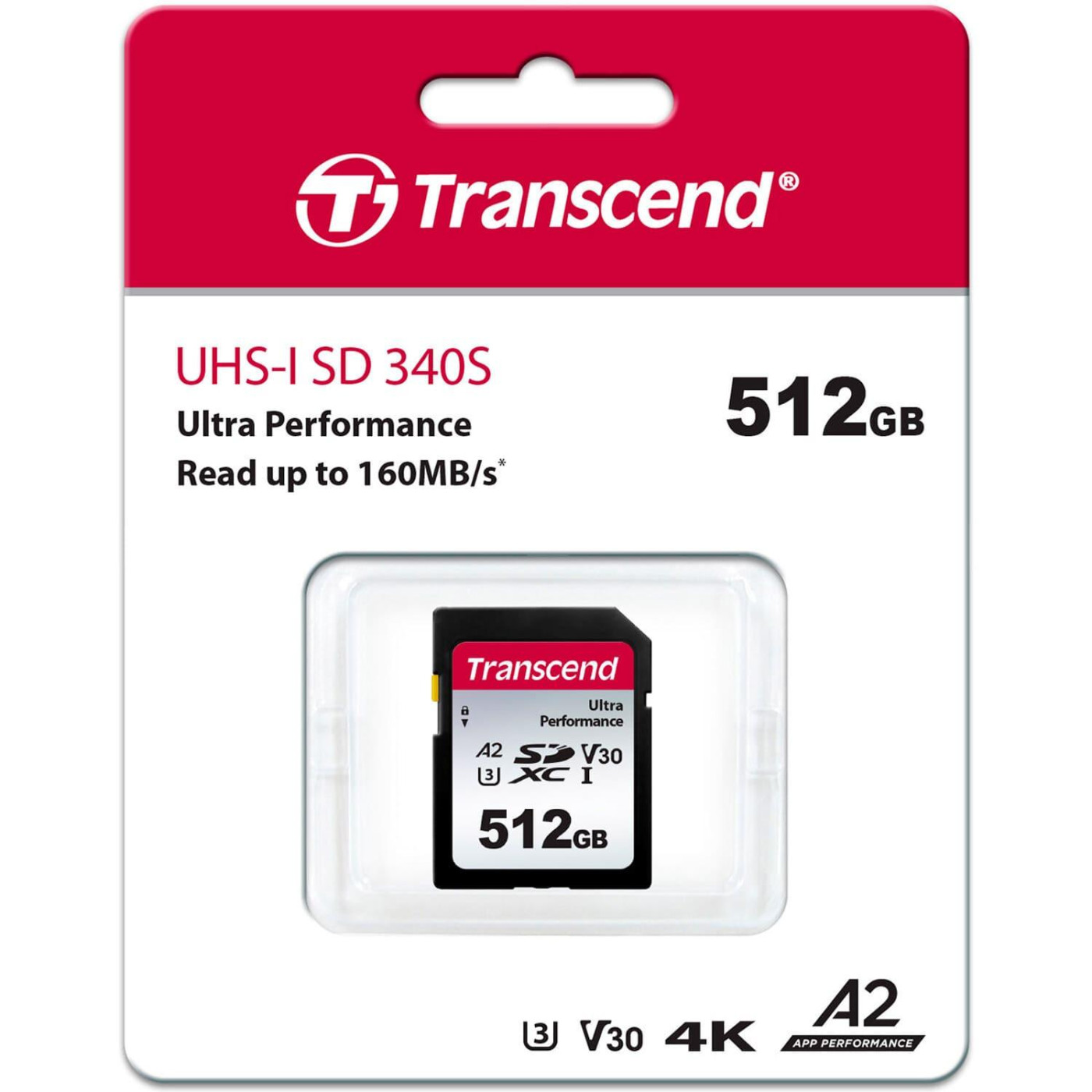 Карта памяти Transcend SD 512GB C10 UHS-I U3 A2 R160/W90MB/s 4K (TS512GSDC340S)