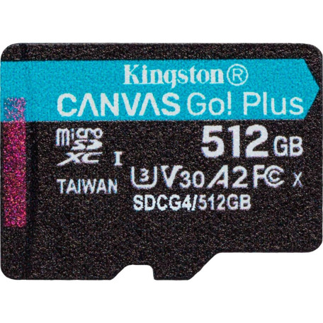 Карта памяти Kingston MicroSDXC 512GB UHS-I/U3 Class 10 Canvas Go! Plus R200/W160MB/s (SDCG4/512GBSP)