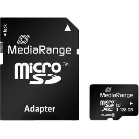 Карта пам'яті MediaRange 128GB microSDXC memory card, UHS-1 Class 10, with SD adapter (MR945)