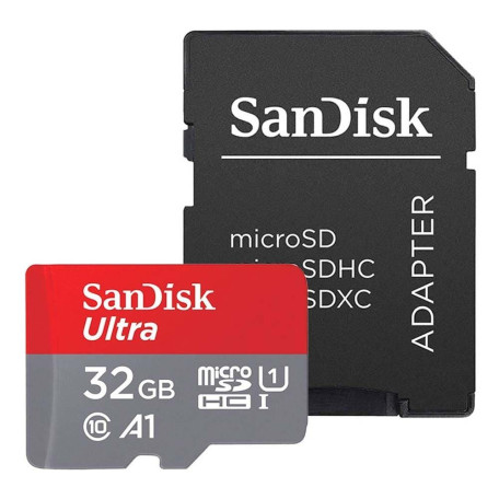 Карта памяти Sandisk Ultra microSDHC 32GB + SD Adapter 120MB/s A1 Class 10 UHS-I, EAN: 619659184155 (SDSQUA4-032G-GN6MA)