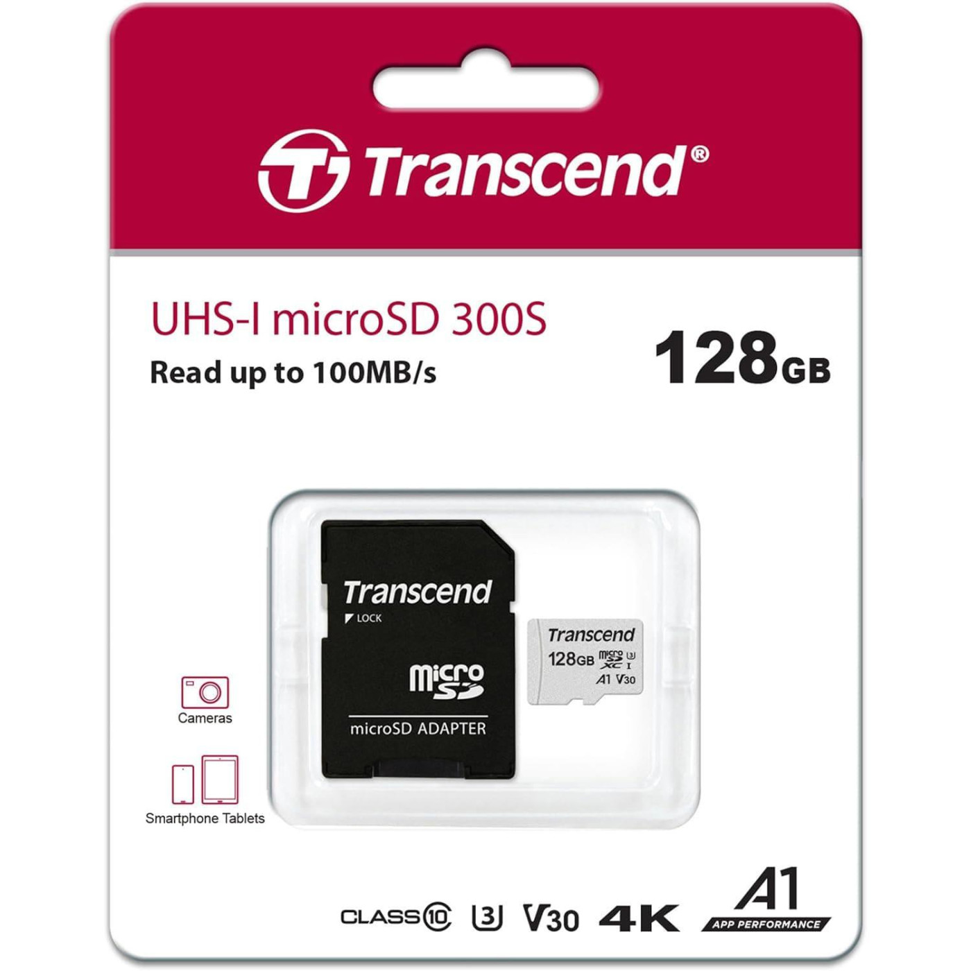 Карта пам'яті Transcend 128GB microSDXC UHS-I/U3 Class 10 300S A1 + SD-adapter (TS128GUSD300S-A)