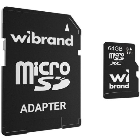 Карта памяти Wibrand microSDXC (UHS-1) 64Gb class 10 (adapter SD) (WICDXU1/64GB-A)