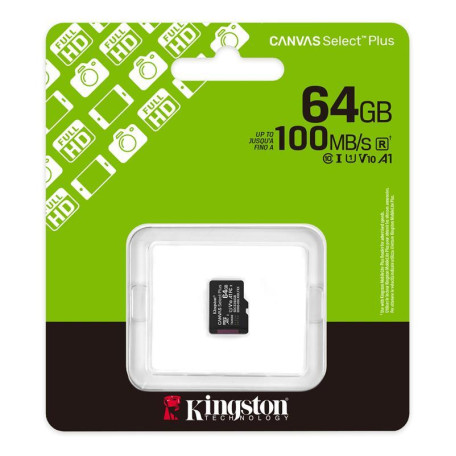 Карта памяти Kingston 64GB microSDXC Canvas Select Plus Ge n3 100R A1 Single Pack w/o ADP SDCS3/64GBSP (SDCS3/64GBSP)