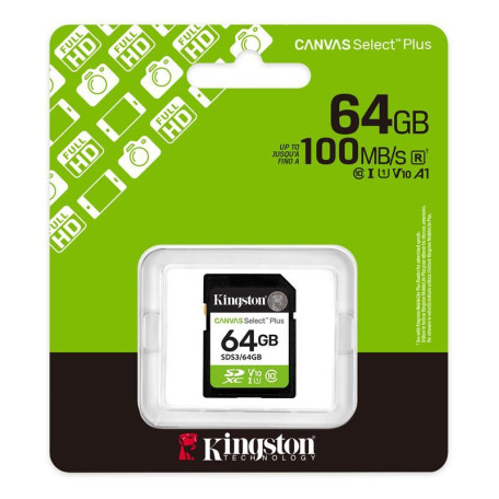 Карта памяти Kingston 64GB SDXC Canvas Select Plus Gen3 10 0MB/s C10 UHS-I U1 V10 SDS3/64GB (SDS3/64GB)