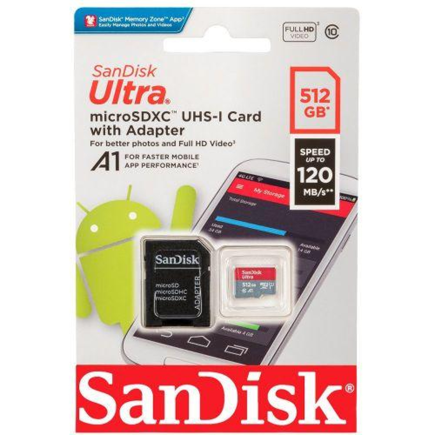 Карта памяти Sandisk microSDXC (UHS-1) Ultra 512Gb class 10 A1 (150Mb/s) (adapter SD) (SDSQUAC-512G-GN6MA)