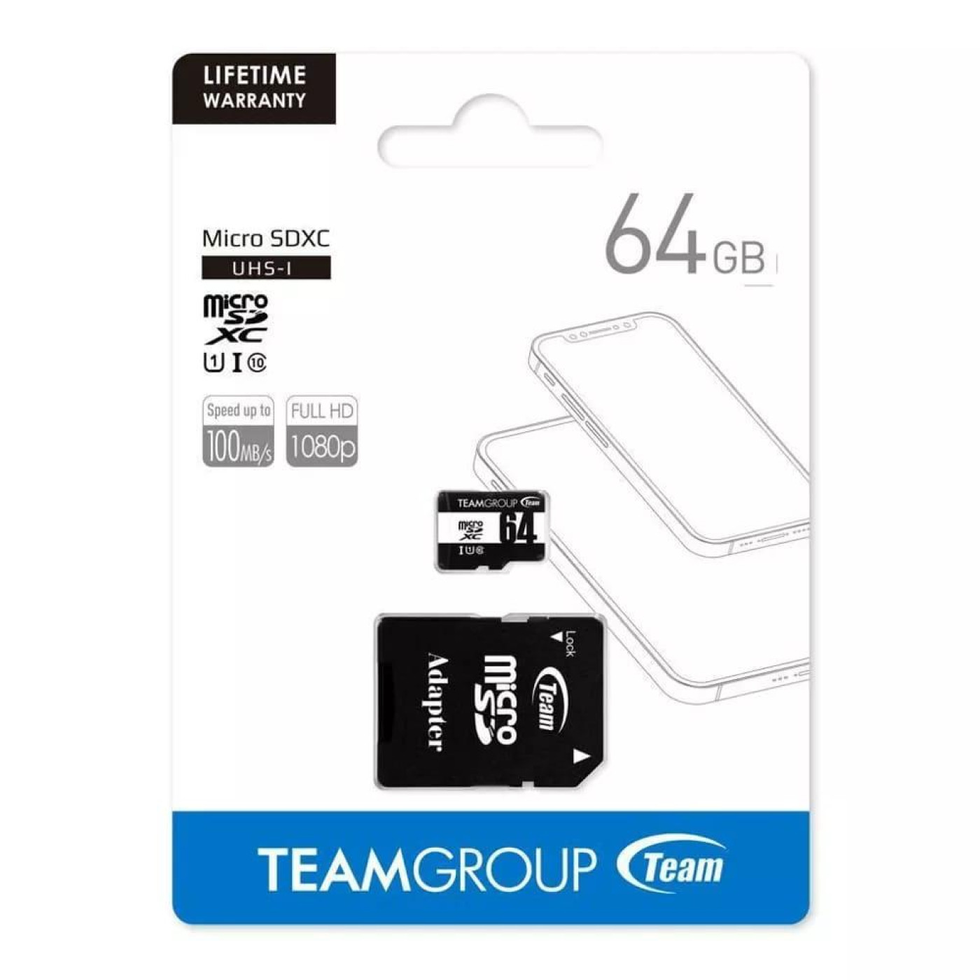 Карта памяти Team MicroSDHC 64GB UHS-I Class 10 Black + SD-adapter (TUSDX64GCL10U03)