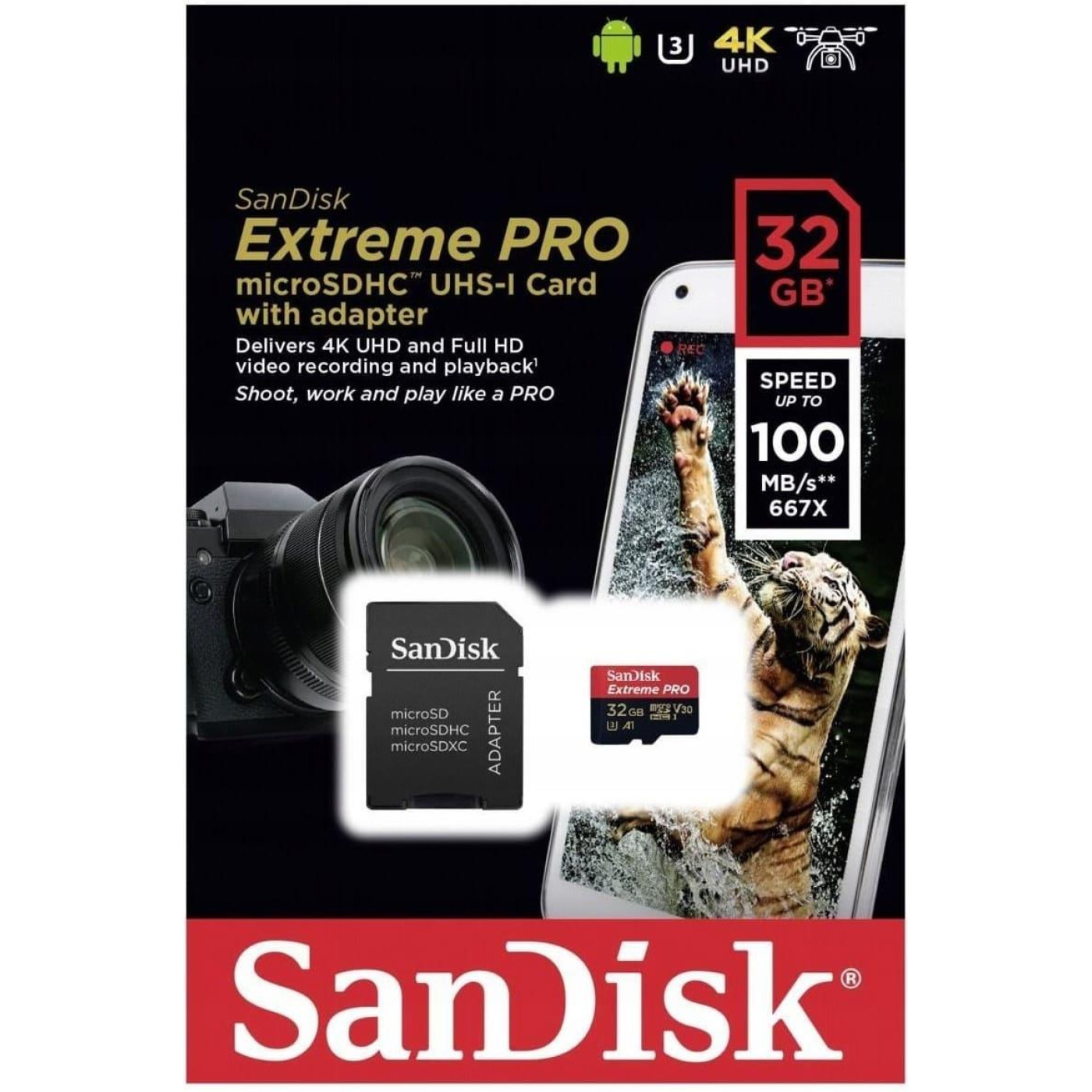 Карта пам'яті Sandisk 32GB microSDHC Extreme Pro + SD Adapter + Rescue Pro Deluxe 100MB/s A1 C (SDSQXCG-032G-GN6MA)