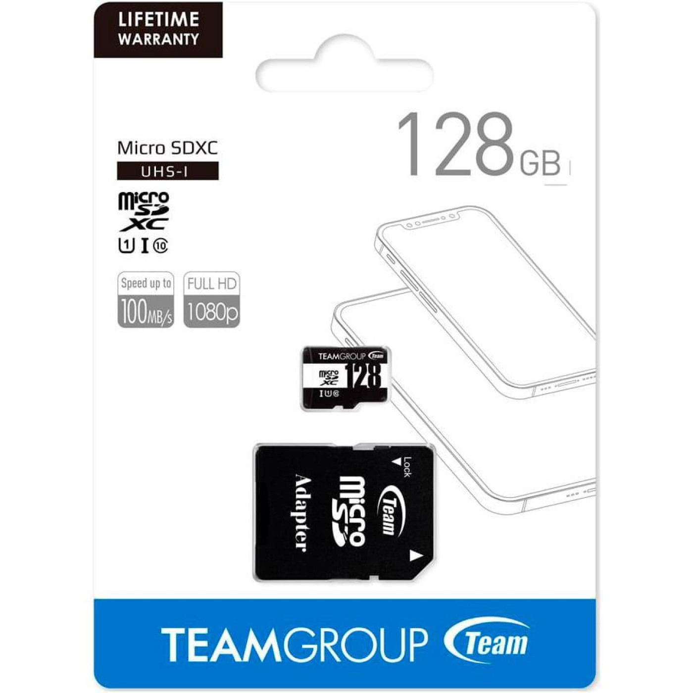 Карта памяти Team MicroSDHC 128GB UHS-I Class 10 Black + SD-adapter (TUSDX128GCL10U03)