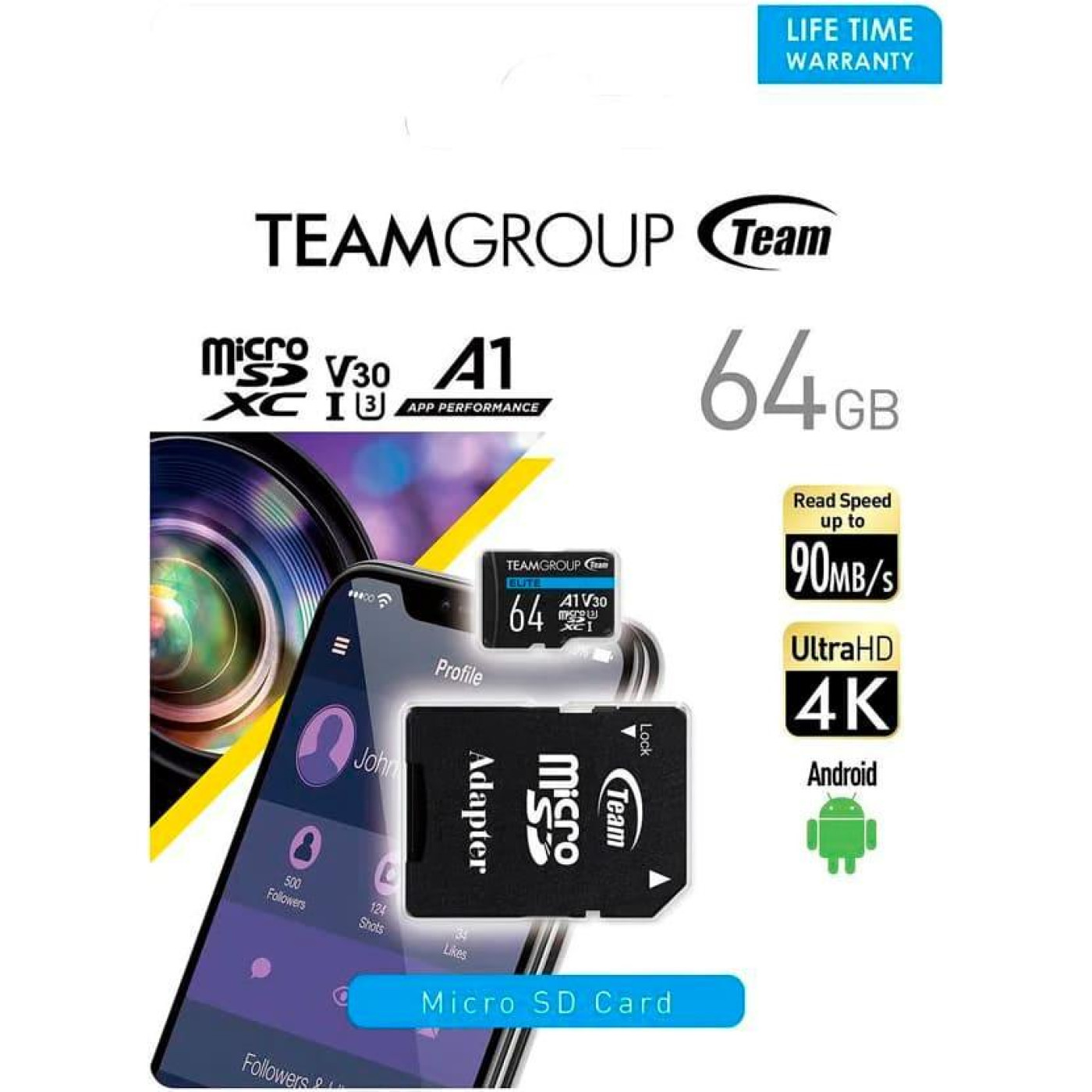 Карта памяти Team MicroSDXC 64GB UHS-I/U3 Class 10 Elite (TEAUSDX64GIV30A103)