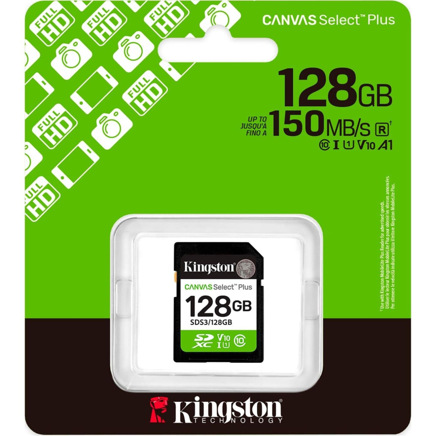 Карта пам'яті Kingston 128GB SDXC Canvas Select Plus Gen3 1 50MB/s C10 UHS-I U1 V10 SDS3/128GB (SDS3/128GB)