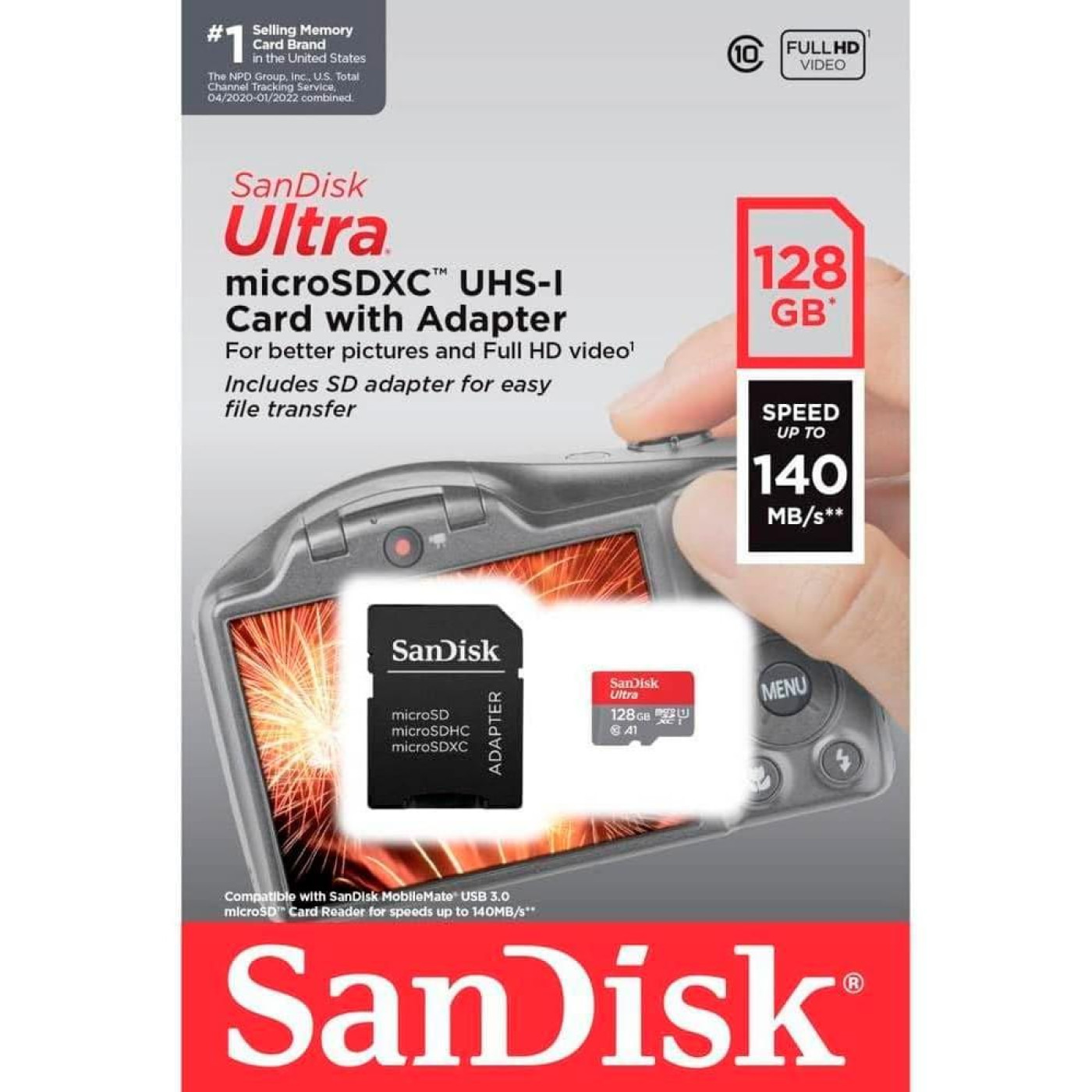 Карта пам'яті Sandisk 128Gb microSDXC (UHS-1) Ultra class 10 A1 (140Mb/s) (SDSQUAB-128G-GN6IA)