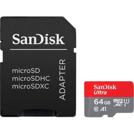 Карта памяти Sandisk 64Gb microSDXC (UHS-1) Ultra class 10 A1 (140Mb/s) (adapter SD) (SDSQUAB-064G-GN6IA)