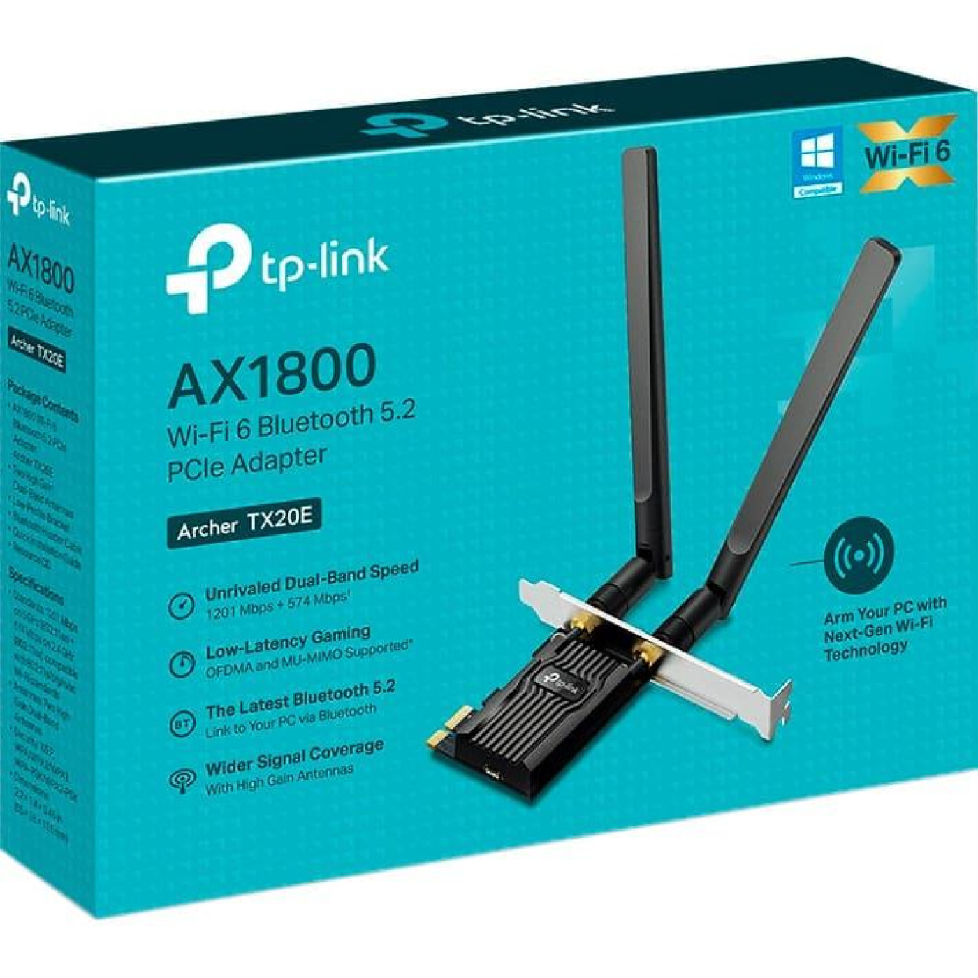 WiFi-адаптер TP-Link WiFi Archer TX20E AX1800, PCI-Express x1, BT5.2 (ARCHER-TX20E)