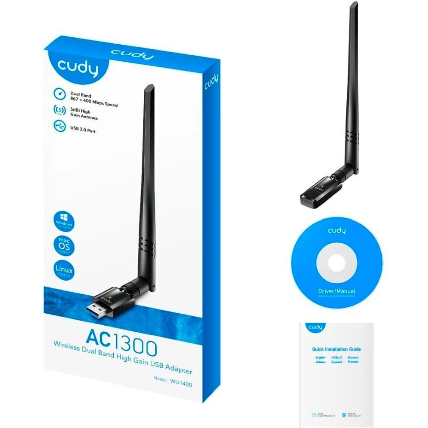 WiFi-адаптер Cudy WiFi 5 WU1400 дводиапазонний з USB 3.0 73-00546 (73-00546)