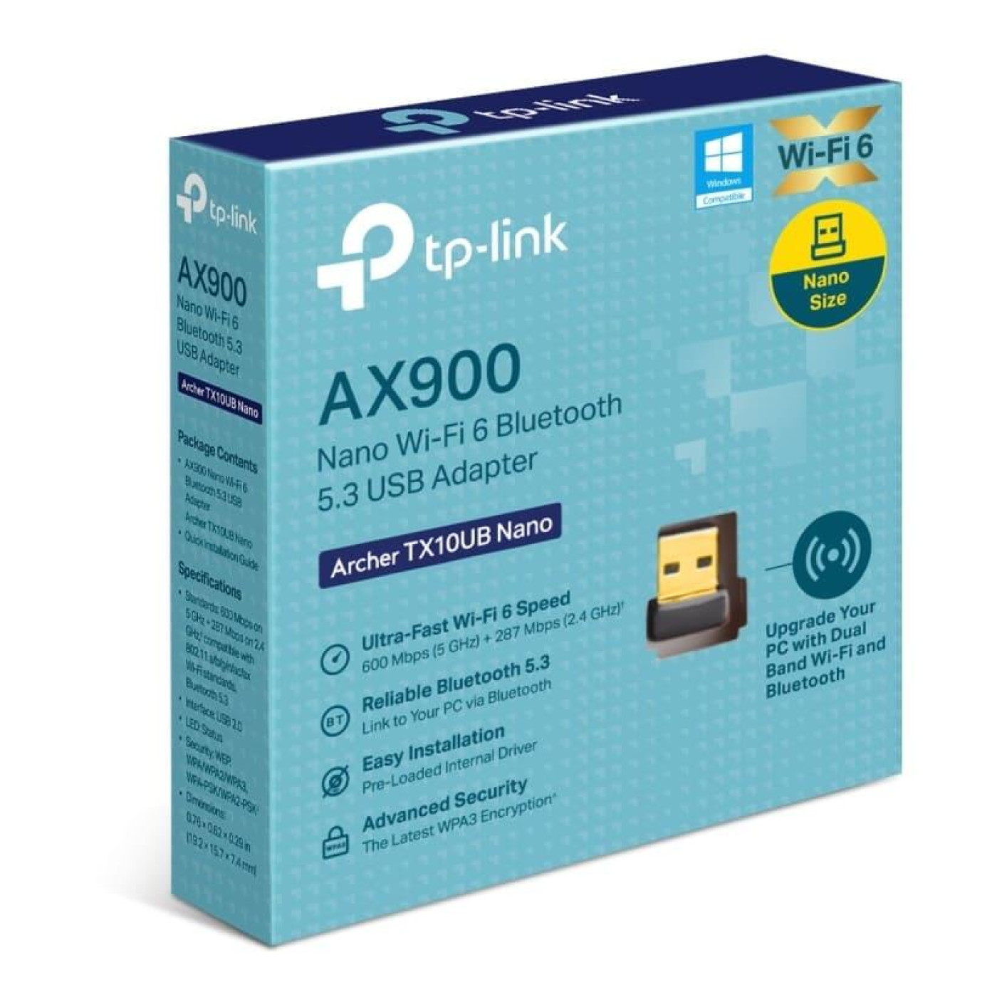 WiFi-адаптер TP-Link WiFi Archer TX10UB nano AX900, USB, BT5.3 (ARCHER-TX10UB-NANO)