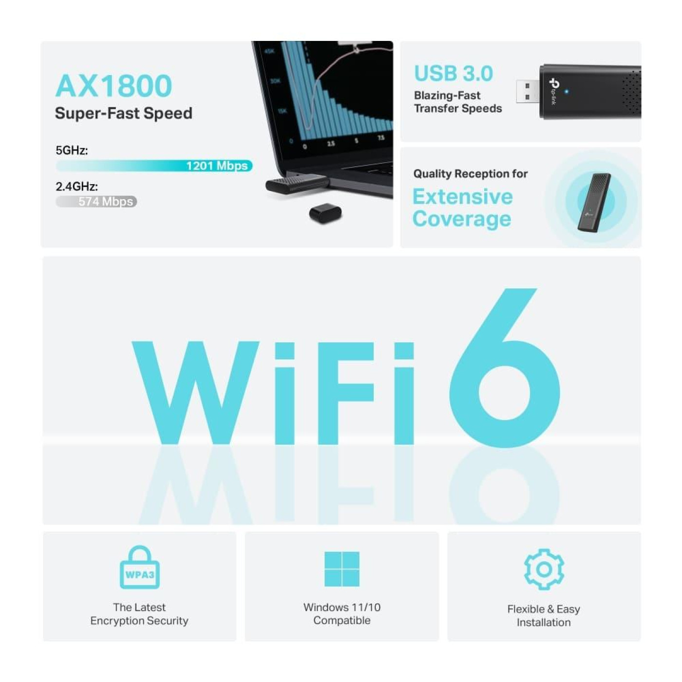 WiFi-адаптер TP-Link WiFi Archer TX20U AX1800, USB (ARCHER-TX20U)