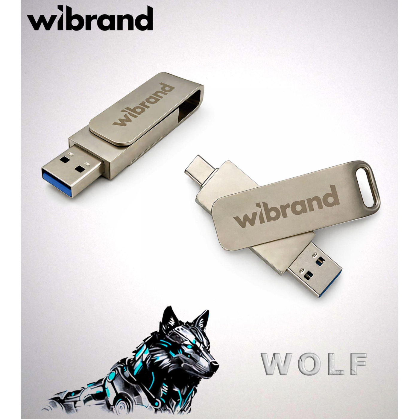 Портативний SSD Wibrand Wolf 2TB USB 3.2 Gen.2 Type-C/Type-A Read/Write 1000MB/s Silver