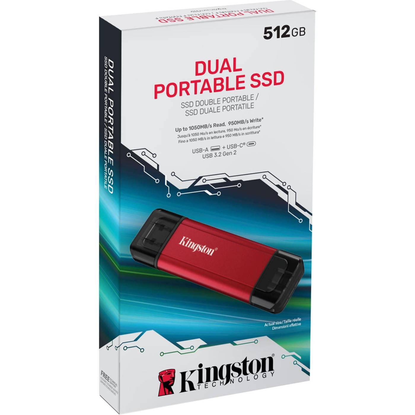 Портативний SSD Kingston  512GB USB 3.2 Gen 2 Dual USB-A R1050/W950MB/s