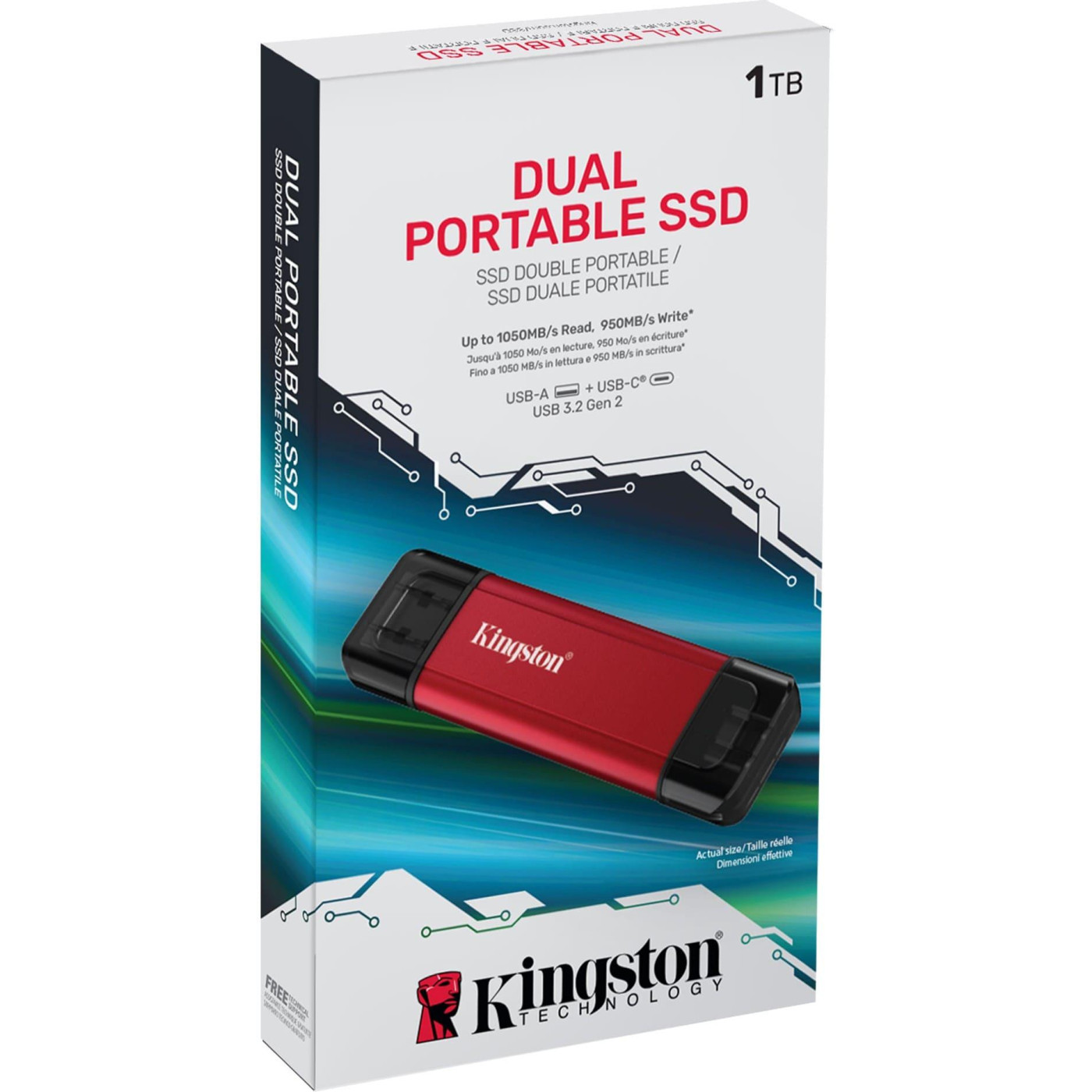 Портативний SSD Kingston 1TB USB 3.2 Gen 2 Dual USB-A R1050/W950MB/s