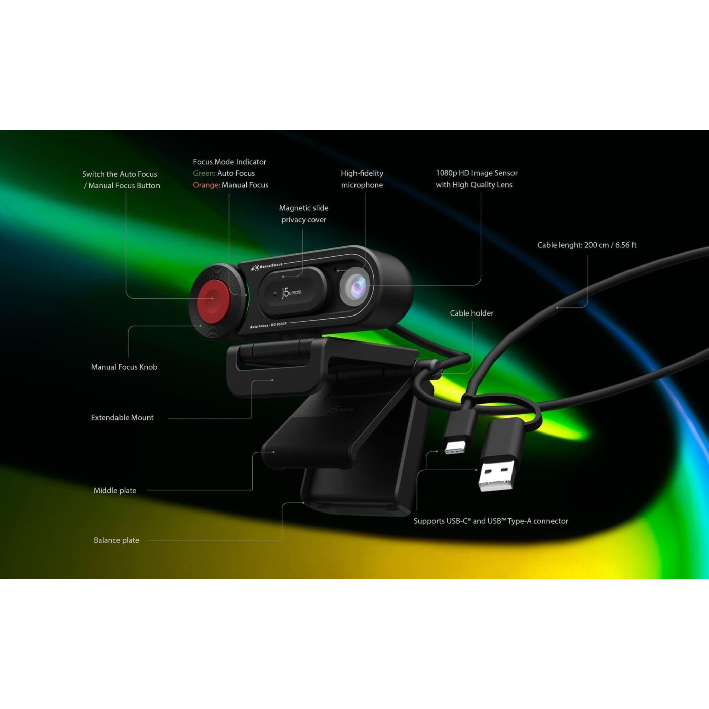 Веб-камера j5create Bеб-камера JVU250-N USB-A/C (JVU250-N)