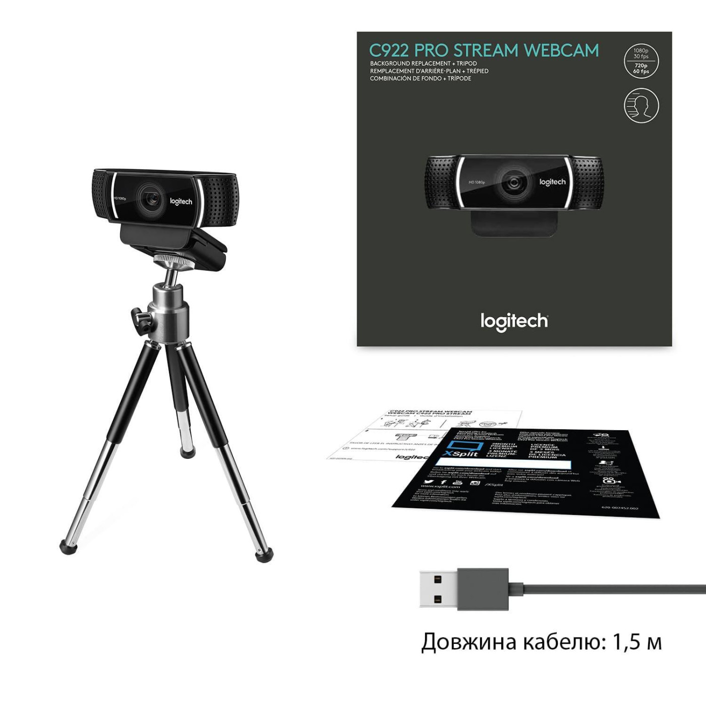 Веб-камера Logitech C922 Pro Stream FullHD Black (960-001088)