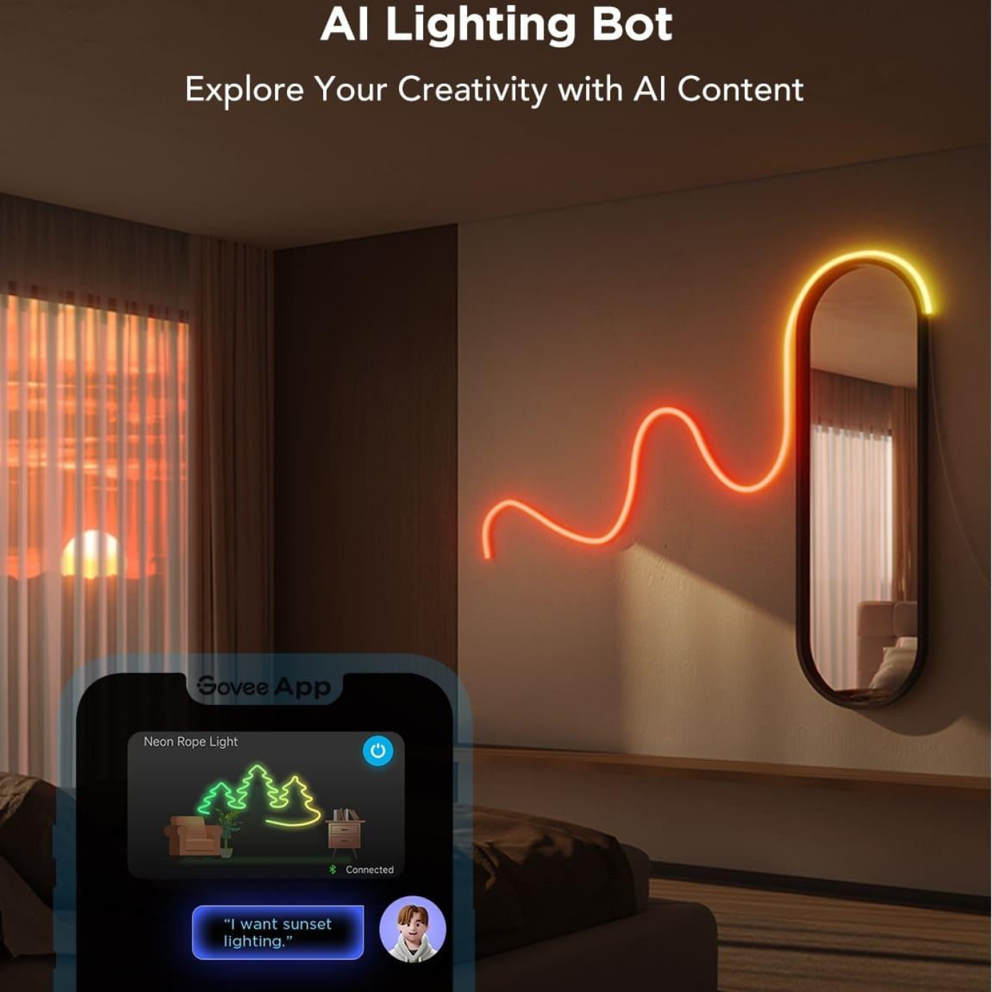 Стрічка світлодіодна розумна Govee H61D3 Neon Rope Light 2, 5м, RGBIC, WI-FI/Bluetooth, білий