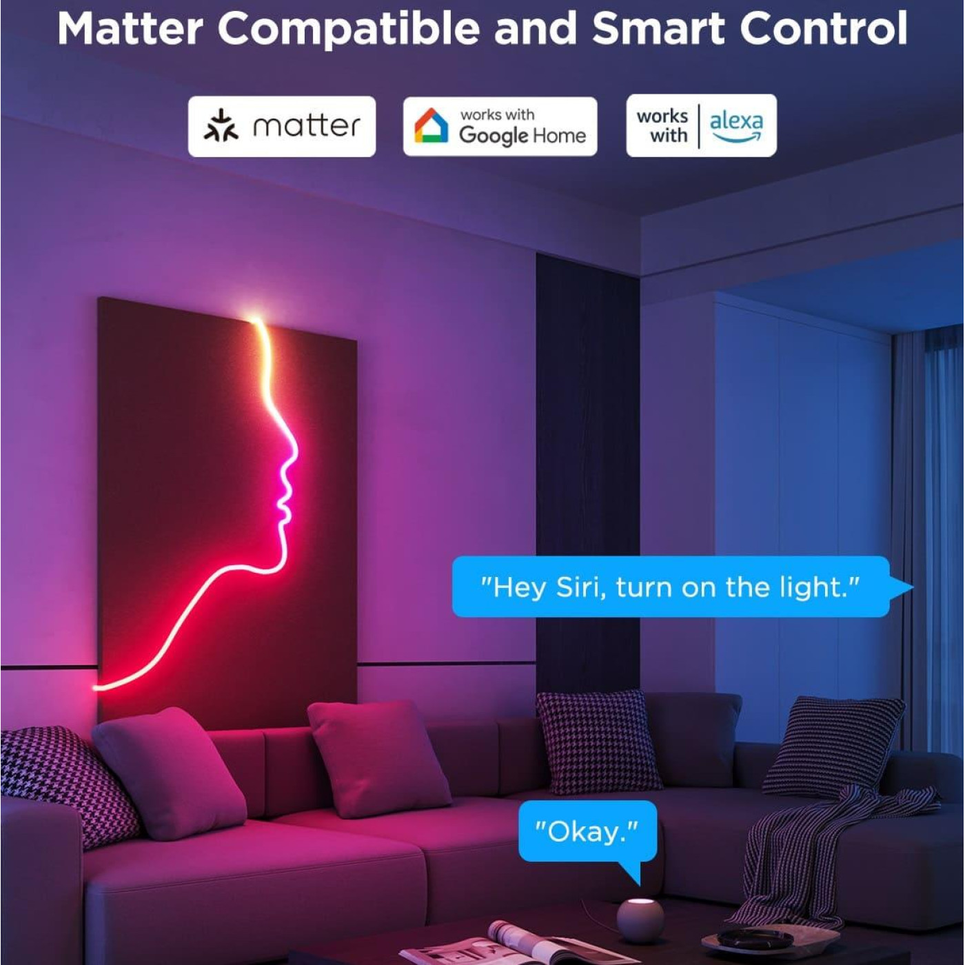 Стрічка світлодіодна розумна Govee H61D3 Neon Rope Light 2, 5м, RGBIC, WI-FI/Bluetooth, білий