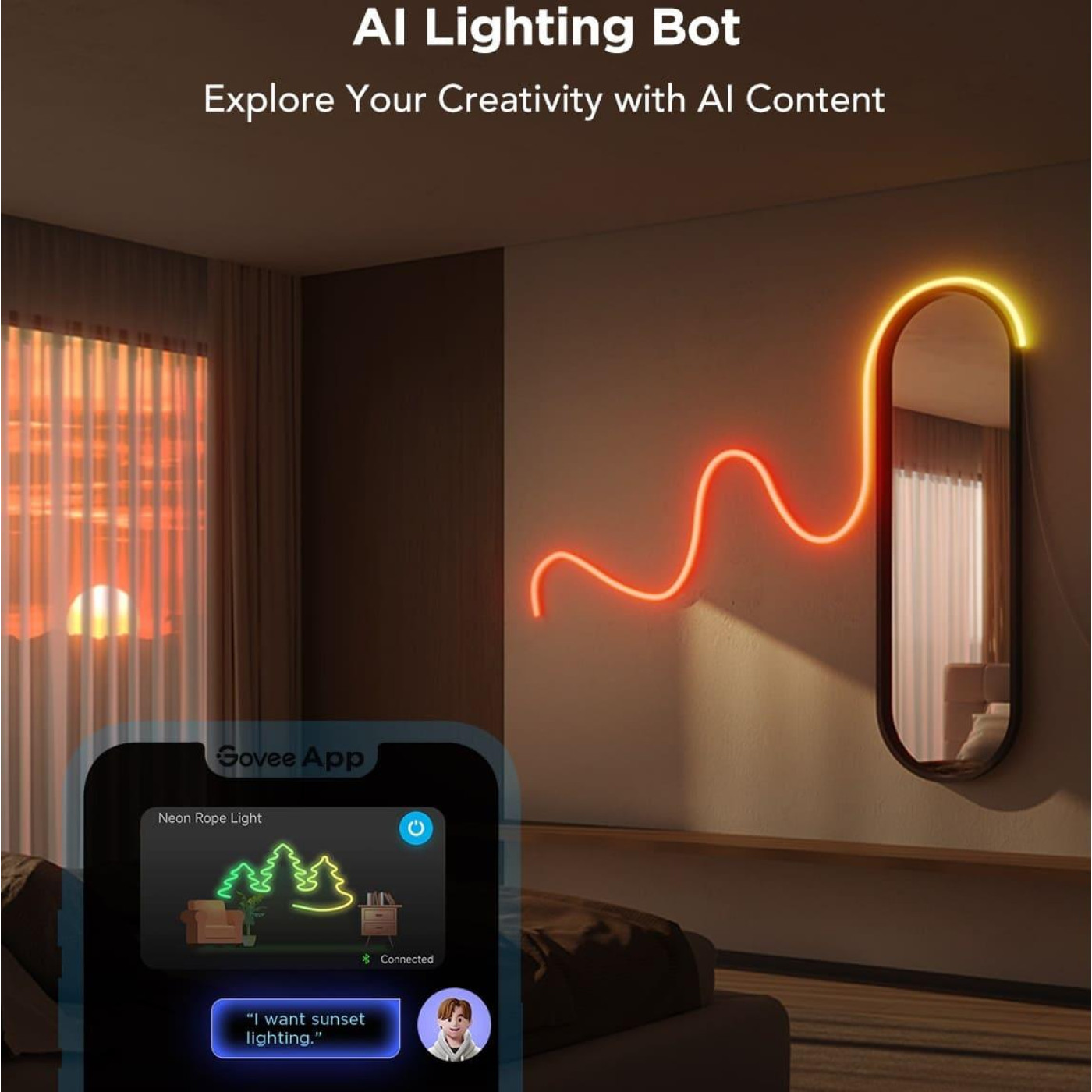 Стричка свитлодиодна розумна Govee H61D3 Neon Rope Light 2, 3м, RGBIC, WI-FI/Bluetooth, билий